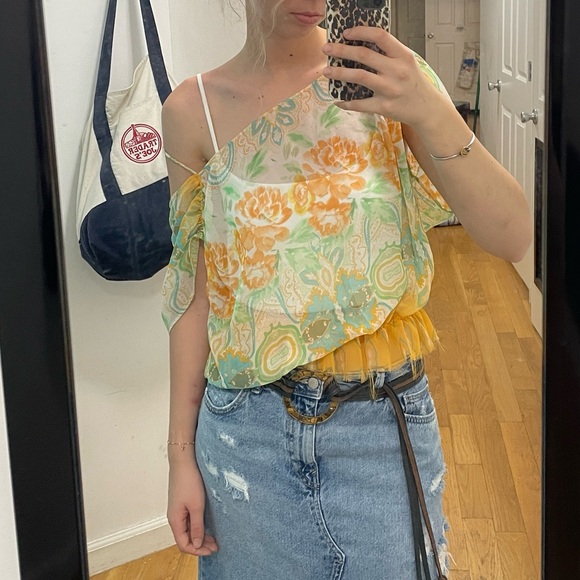 Free People Orange Green Boho Pattern Sheer Tunic Swim Beach Cover Up - Picture 1 of 6